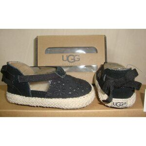 UGG Australia Baby Estee Eyelet Black Shoes Infant Size 2/3 NEW 1004039